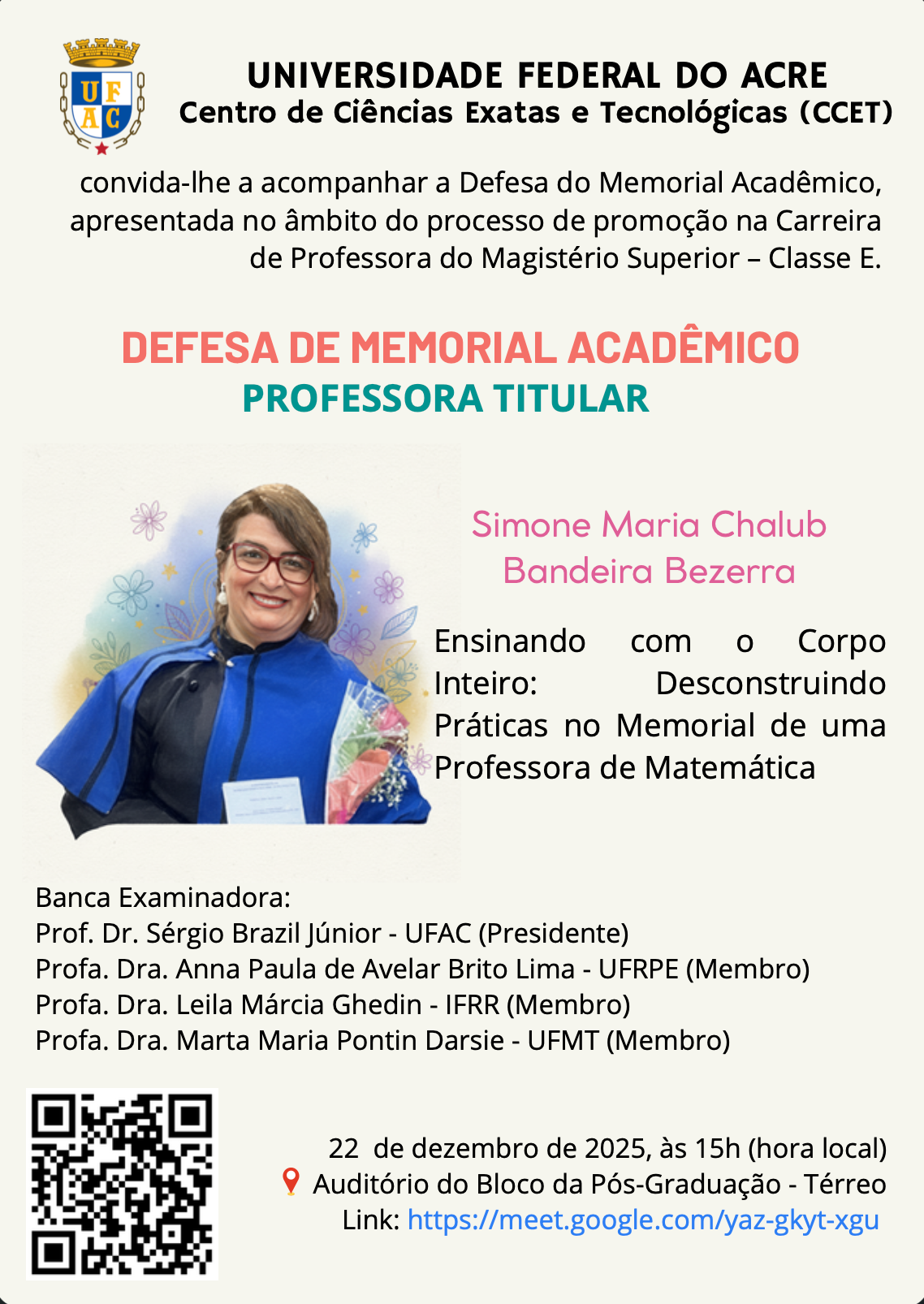 Defesa de Memorial Acadêmico - Professora Titular